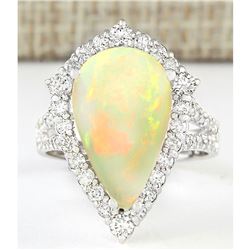 6.04 CTW Natural Opal And Diamond Ring In 18K White Gold