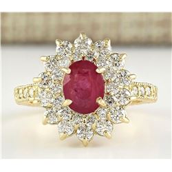 2.80 CTW Natural Ruby And Diamond Ring In 18K Yellow Gold