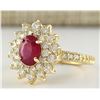 Image 2 : 2.80 CTW Natural Ruby And Diamond Ring In 18K Yellow Gold