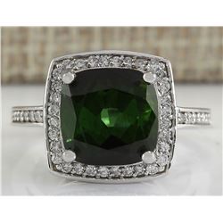 7.22 CTW Natural Tourmaline And Diamond Ring 14K Solid White Gold