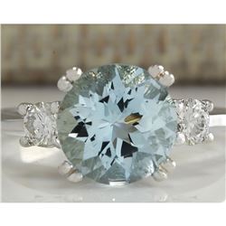 2.33 CTW Natural Aquamarine And Diamond Ring In 18K Solid White Gold