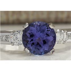 2.20 CTW Natural Blue Tanzanite And Diamond Ring In 18K White Gold