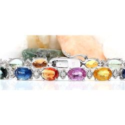17.43 CTW Natural Sapphire 18K Solid White Gold Diamond Bracelet