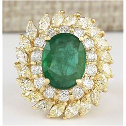 8.57 CTW Natural Emerald And Diamond Ring In 14k Yellow Gold