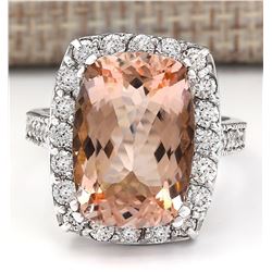 9.60 CTW Natural Morganite And Diamond Ring In 14k White Gold
