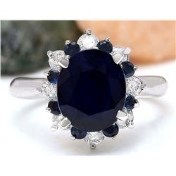 5.65 CTW Natural Sapphire 18K Solid White Gold Diamond Ring