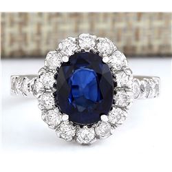 3.35 CTW Natural Blue Sapphire And Diamond Ring In 18K White Gold