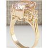 Image 3 : 5.00 CTW Natural Morganite And Diamond Ring In 18K Solid Yellow Gold