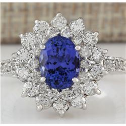 3.22 CTW Natural Tanzanite And Diamond Ring In 18K White Gold