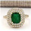 Image 1 : 2.88 CTW Natural Emerald And Diamond Ring In 14k Yellow Gold