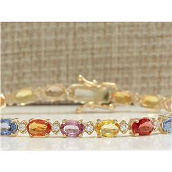 12.74 CTW Natural Sapphire And Diamond Bracelet In 18K Solid Yellow Gold
