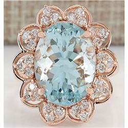 8.16 CTW Natural Aquamarine And Diamond Ring In 14K Rose Gold