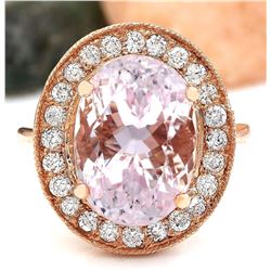 10.57 CTW Natural Kunzite 14K Solid Rose Gold Diamond Ring