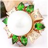 Image 2 : 14.90 mm Gold South Sea Pearl, Tsavorite 14K Solid Rose Gold Diamond Ring