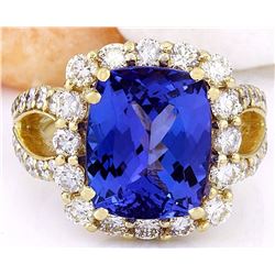 9.55 CTW Natural Tanzanite 18K Solid Yellow Gold Diamond Ring