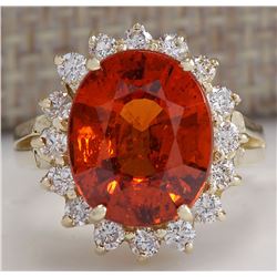 6.96CTW Natural Mandarin Garnet And Diamond Ring In14K Yellow Gold