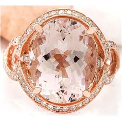 8.19 CTW Natural Morganite 18K Solid Rose Gold Diamond Ring