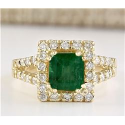 2.73 CTW Natural Emerald And Diamond Ring In 18K Yellow Gold