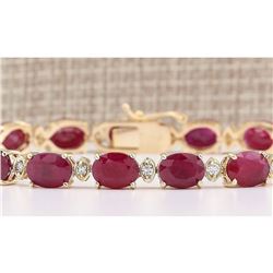 28.58 CTW Natural Red Ruby And Diamond Bracelet In 18K Yellow Gold