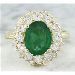 3.16 CTW Emerald 18K Yellow Gold Diamond Ring