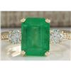 Image 1 : 4.70 CTW Natural Colombian Emerald And Diamond Ring 18K Solid Yellow Gold