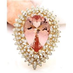 9.66 CTW Natural Morganite 18K Solid Yellow Gold Diamond Ring