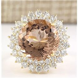 11.51 CTW Natural Morganite And Diamond Ring In 18K Solid Yellow Gold