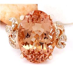 13.39 CTW Natural Morganite 18K Solid Rose Gold Diamond Ring