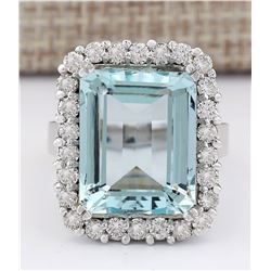 16.06 CTW Natural Aquamarine And Diamond Ring In 18K White Gold