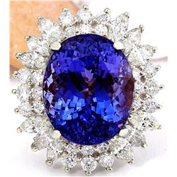 18.15 CTW Natural Tanzanite 18K Solid White Gold Diamond Ring