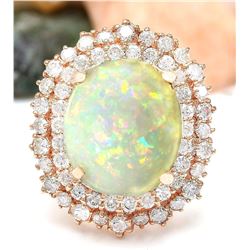 7.70 CTW Natural Opal 18K Solid Rose Gold Diamond Ring