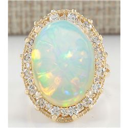 12.02 CTW Natural Opal And Diamond Ring In 18K Yellow Gold