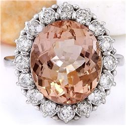 8.72 CTW Natural Morganite 18K Solid White Gold Diamond Ring