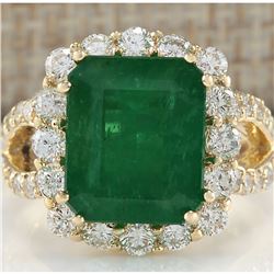 7.49 CTW Natural Colombian Emerald And Diamond Ring In 18K Yellow Gold