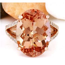 11.30 CTW Natural Morganite 18K Solid Rose Gold Diamond Ring