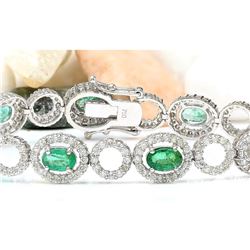 6.98 CTW Natural Emerald 14K Solid White Gold Diamond Bracelet