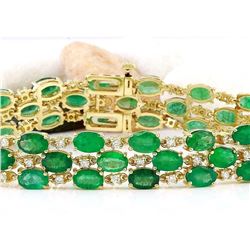 25.25 CTW Natural Emerald 14K Solid Yellow Gold Diamond Bracelet