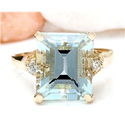 5.16 CTW Natural Aquamarine 14K Solid Yellow Gold Diamond Ring