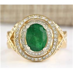 3.63 CTW Natural Emerald And Diamond Ring In 18K Yellow Gold
