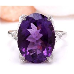 8.64 CTW Natural Amethyst 18K Solid White Gold Diamond Ring