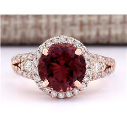 3.49 CTW Natural Pink Tourmaline And Diamond Ring 18K Solid Rose Gold
