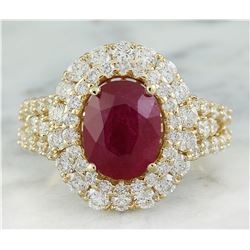 5.10 CTW Ruby 18K Yellow Gold Diamond Ring