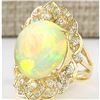 Image 2 : 10.65 CTW Natural Opal And Diamond Ring In 18K Yellow Gold