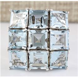 20.00 CTW Natural Aquamarine Ring In 18K White Gold