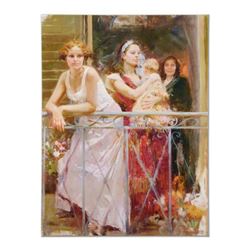 Pino (1939-2010), "Waiting on the Balcony" Artist Embellished Limited Edition on Canvas (48" x 36"),