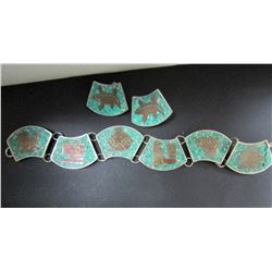 ANTIQUE MEXICO STERLING PANEL BRACELET WITH