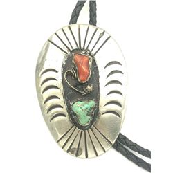 BOLO W CORAL & TURQUOISE STONE .925