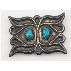 NAVAJO STERLING BELT BUCKLE MARKED "RT"