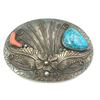 Image 1 : "AL" STAMPED NAVAJO BELT BUCKLE CORAL/TURQ