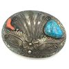 Image 4 : "AL" STAMPED NAVAJO BELT BUCKLE CORAL/TURQ